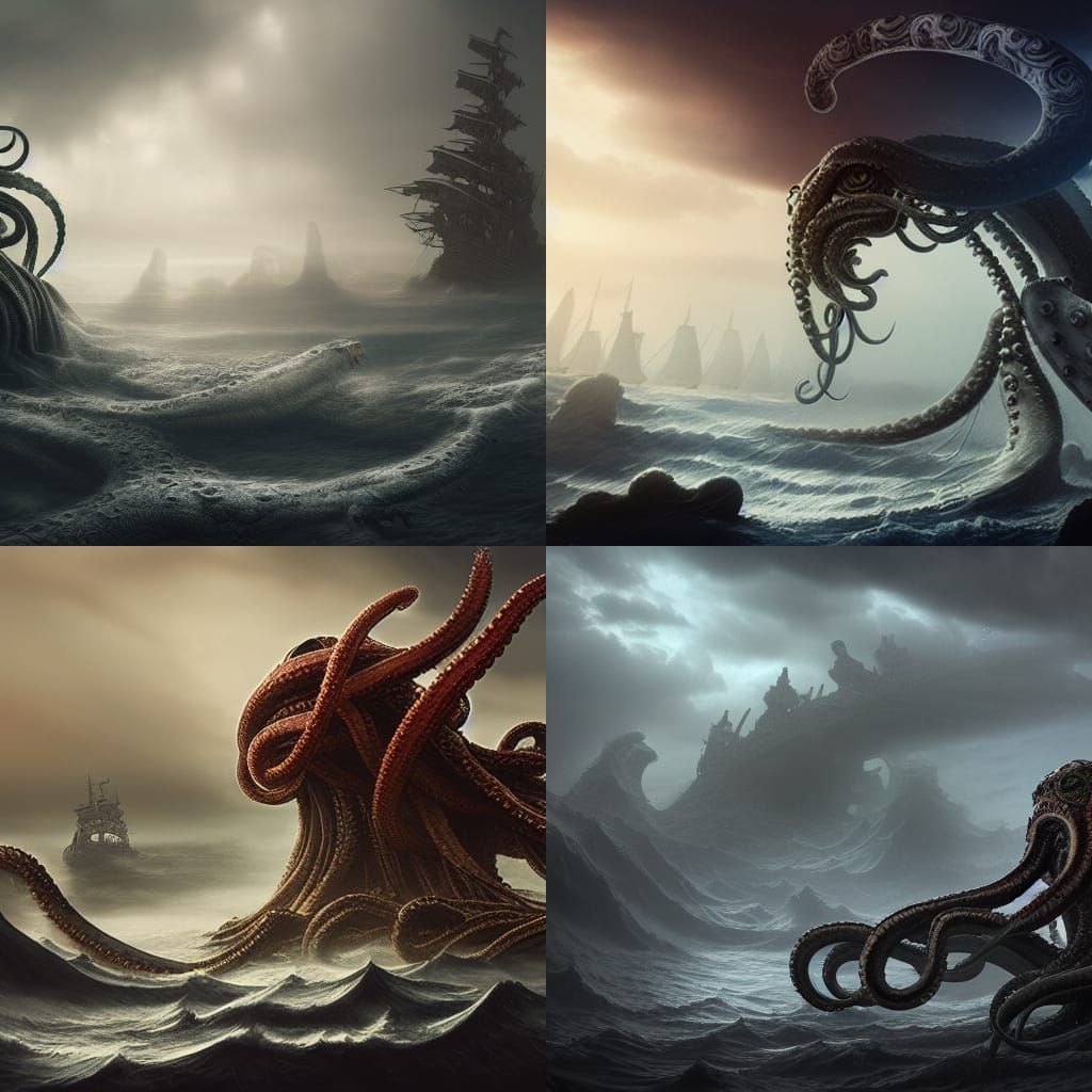 Epic Kraken Rises: A Dramatic Digital Painting