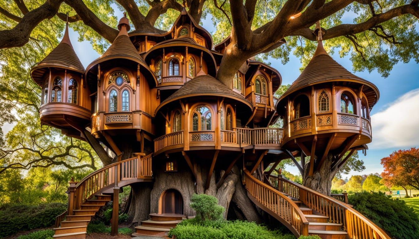 Ornate Victorian Treehouses in a Massive Oak