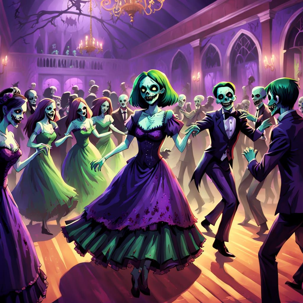 Stylish zombie dancers dancing at the prom having fun