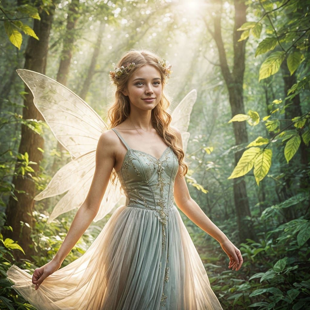Graceful Fairy Flies Through Mystical Forest