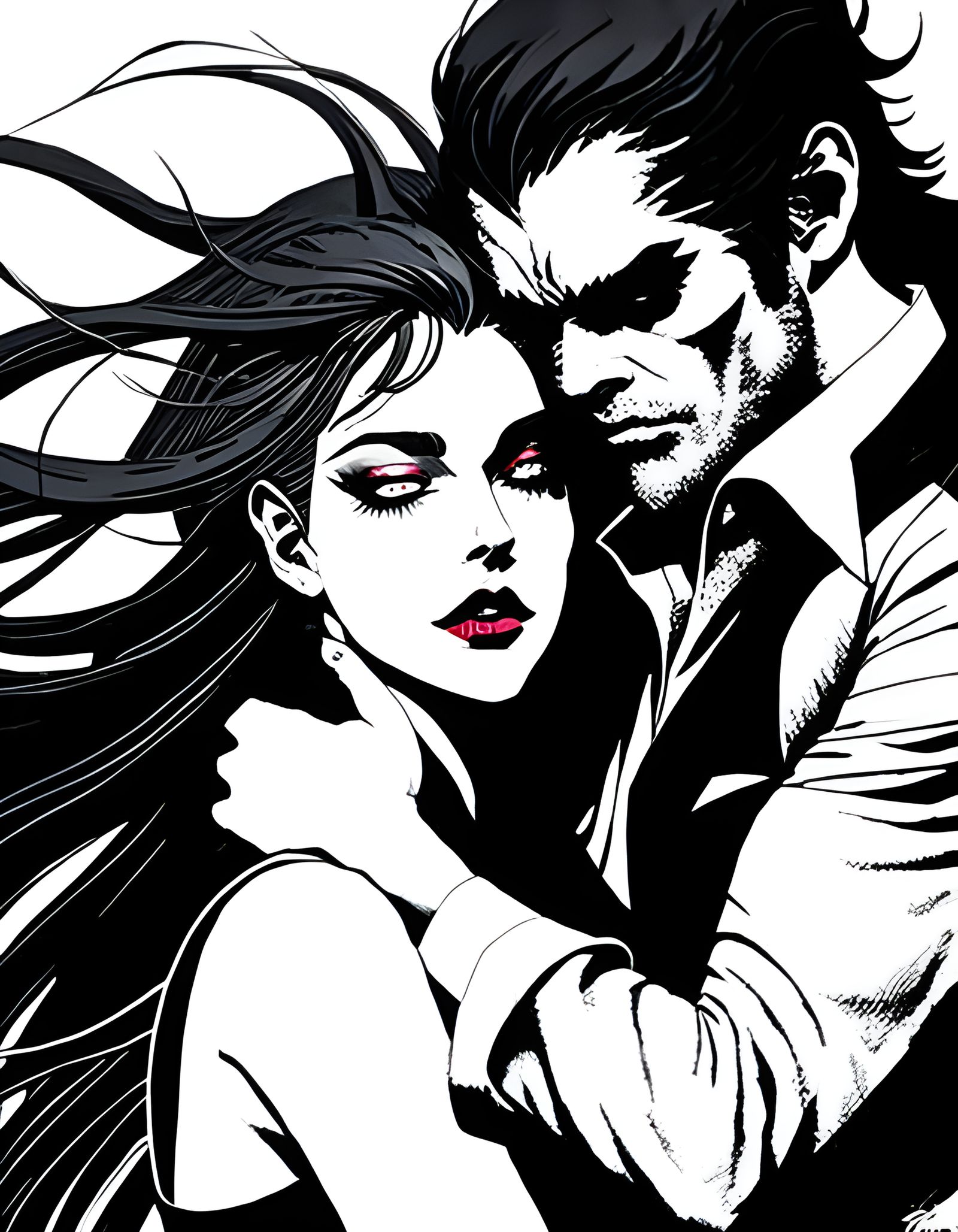 Two Women Embracing as Speedpaint with Brush Strokes