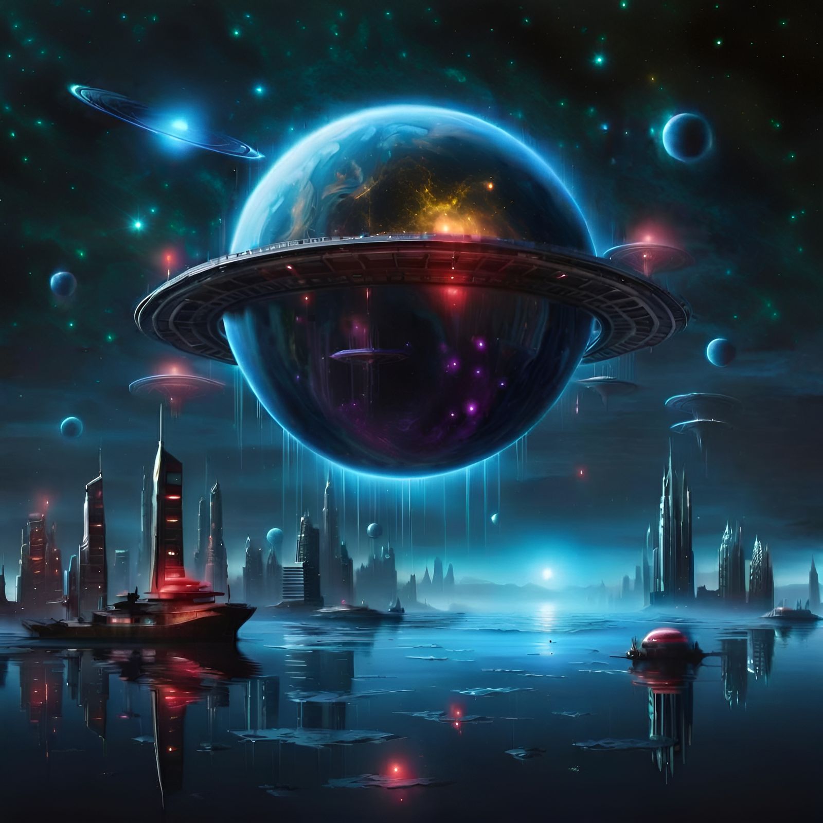 Spectacular Green Nebula with Sparkling Stars