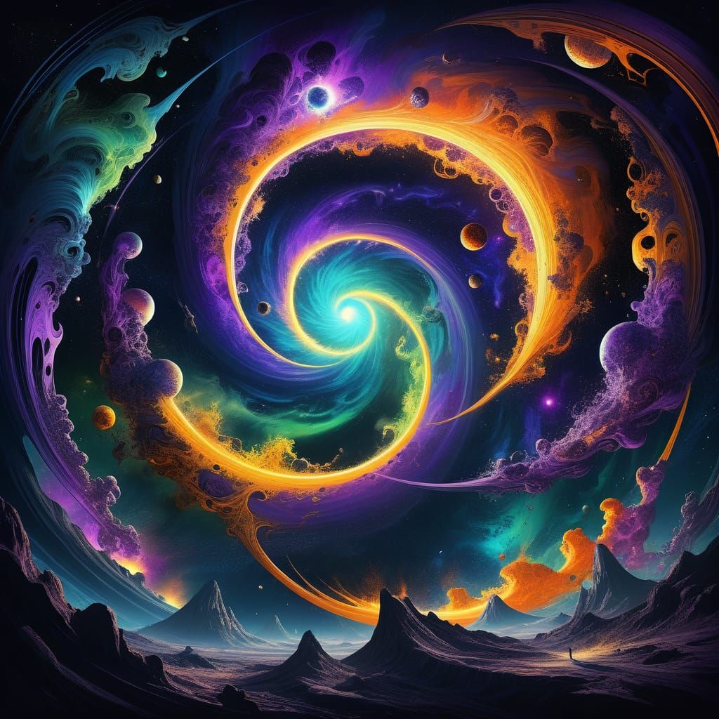 Surreal Cosmic Entities Collide in a Swirling Vortex of Colo...