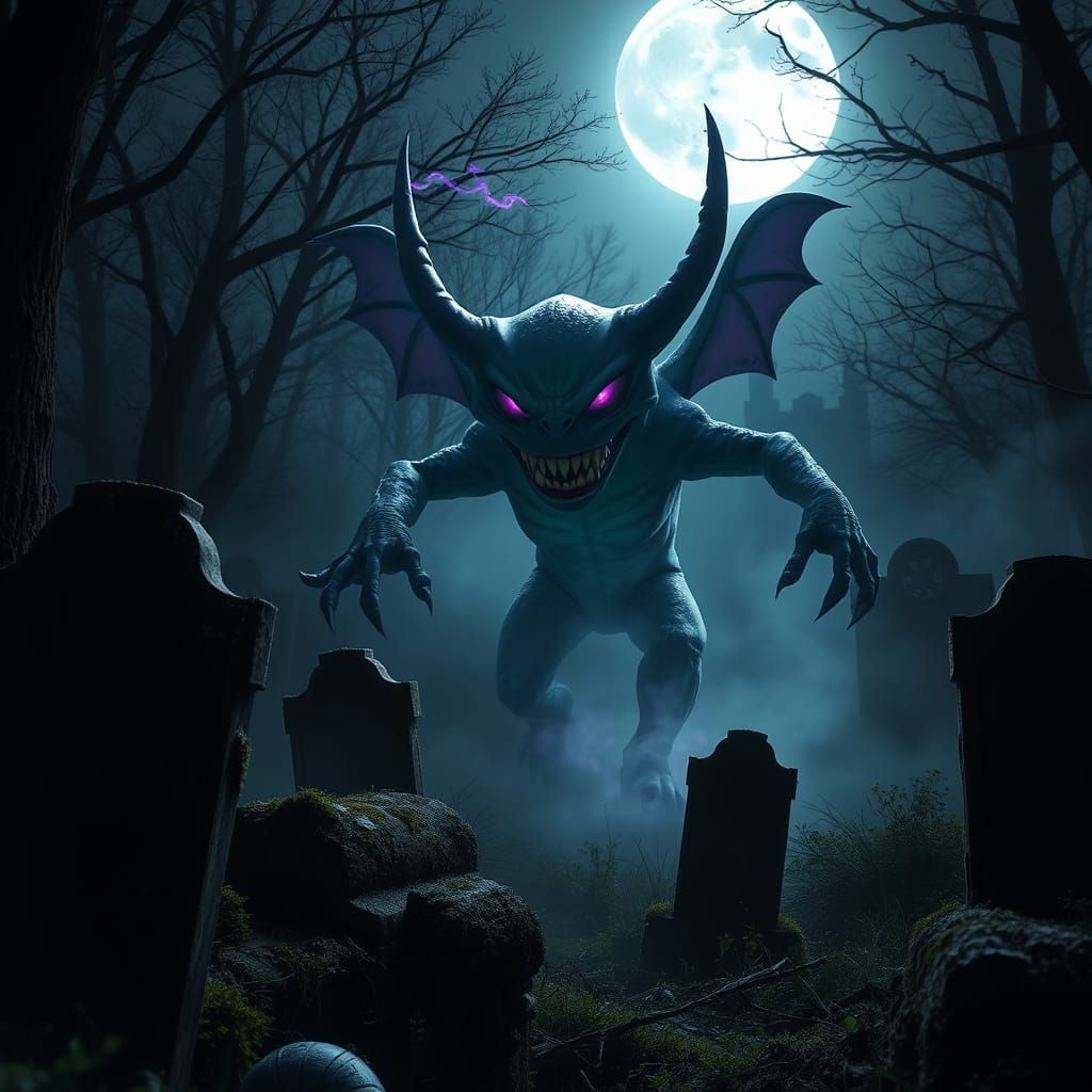 Gothic Horror Gengar Emerges from Cemetery Shadows