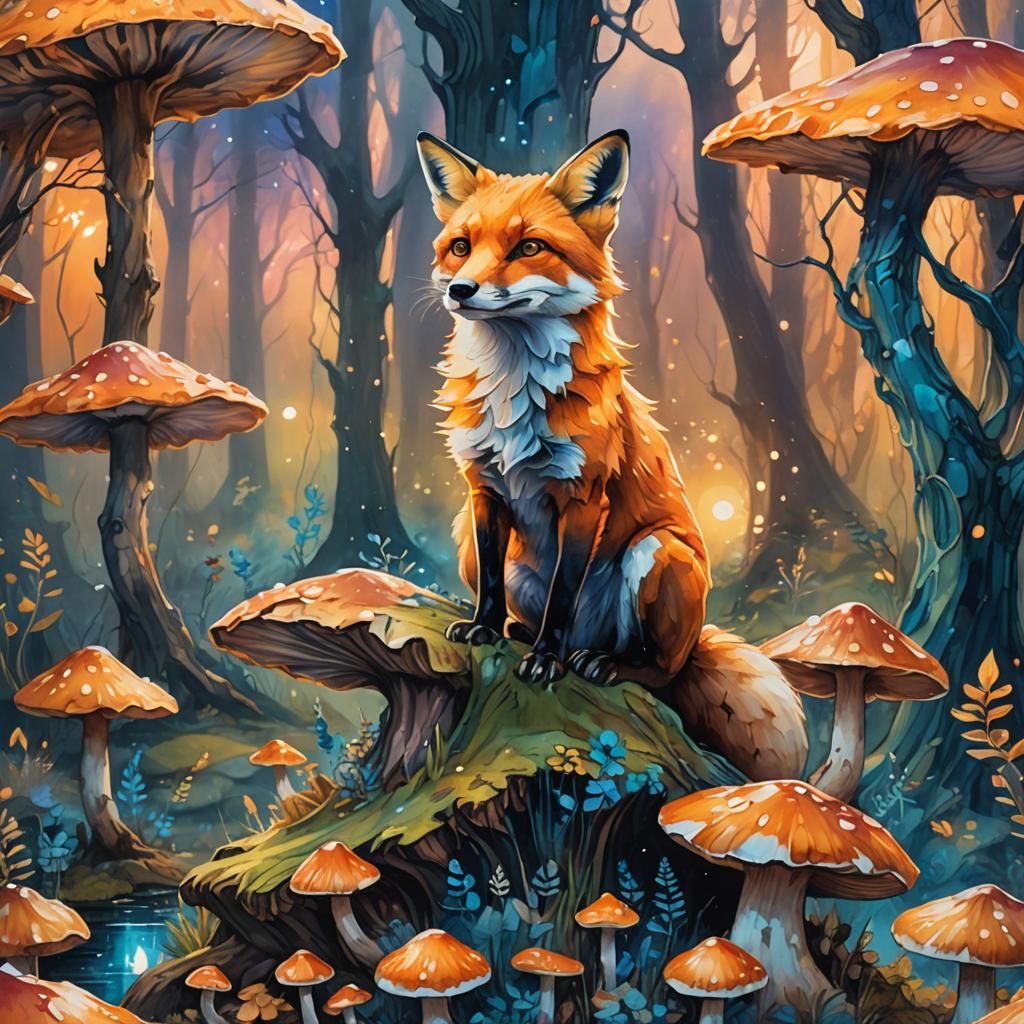 Fox in Glowing Forest: Fantasy Concept Art