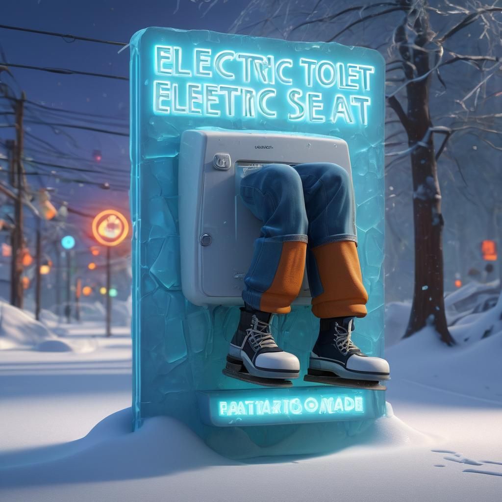 Electric Toilet Seat Sign in Winter Storm
