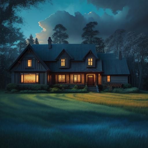 House Running in Fantasy Landscape: Impressionist Painting
