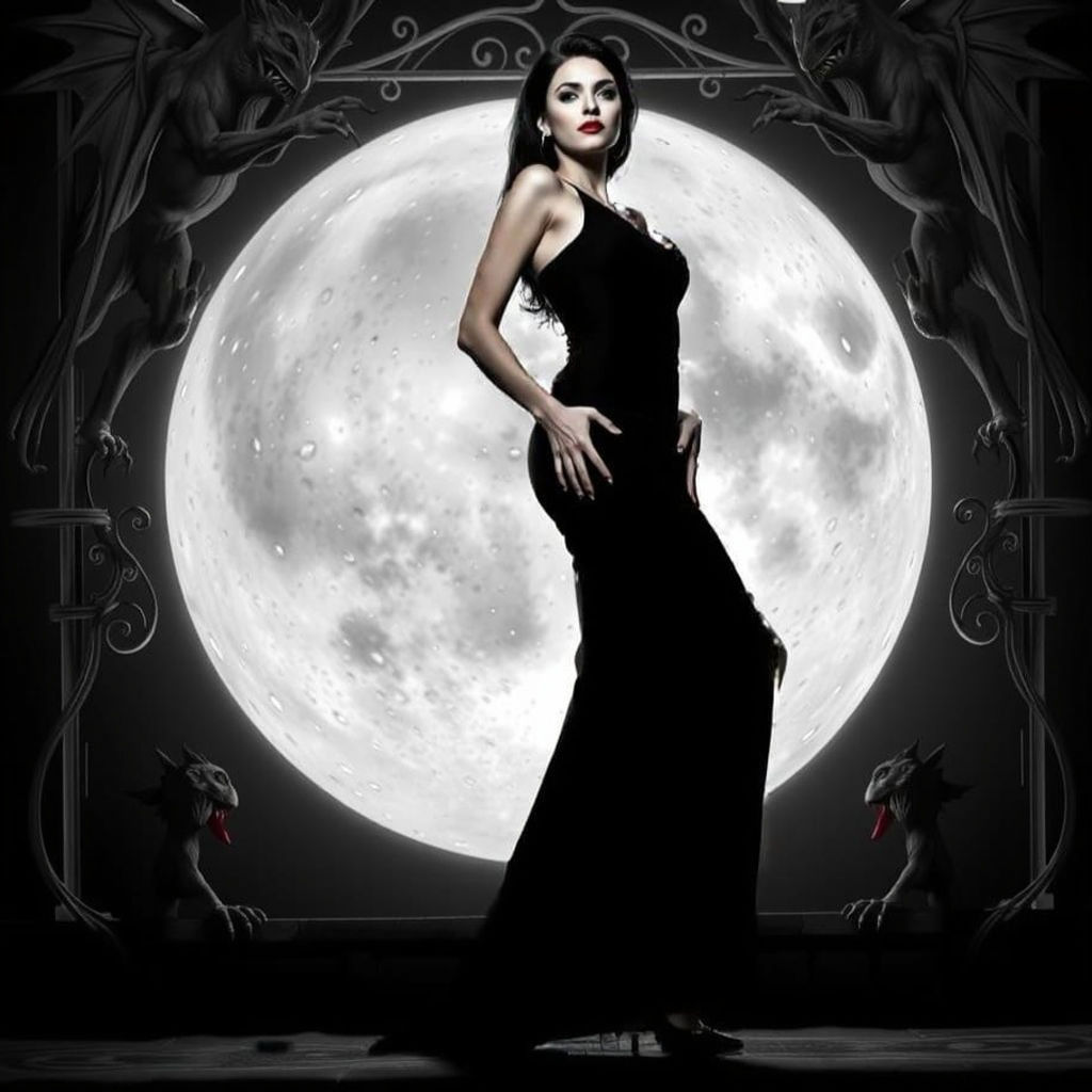 Silhouette of a Woman Under Full Moonlight