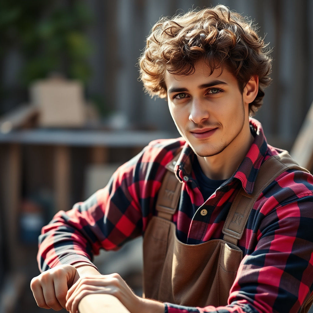 Attractive Young Carpenter Working Outdoors: Photography