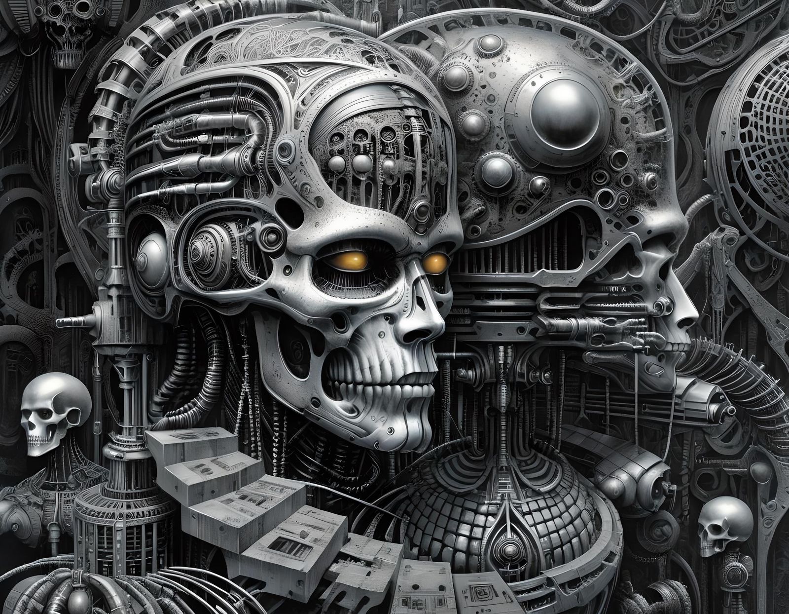 AI Singularity: Surreal Cyborg Uprising Drawing