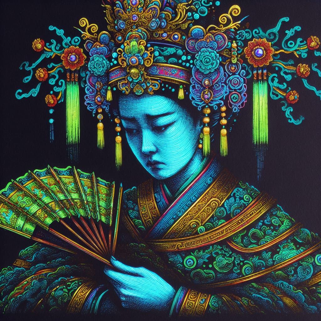 Qing Dynasty Mourning Portrait in Gel Pen