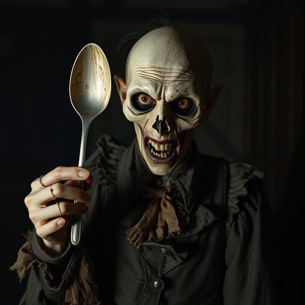 Victorian Spoon Figure in Expressionist Horror Style
