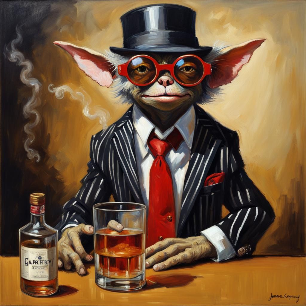 Gremlin Gentleman Smoking, Oil Painting Style