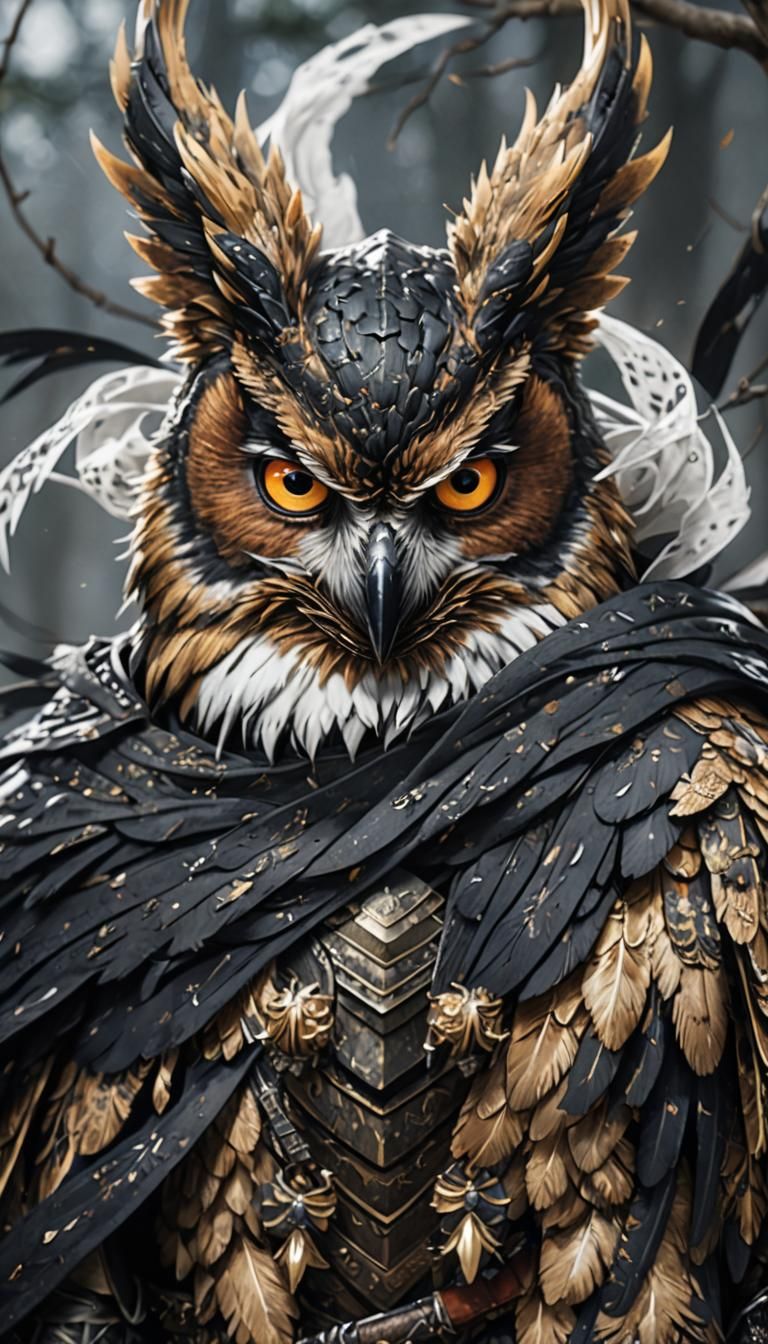 Owl Ninja Anti-Hero Portrait in Dark Fantasy Style