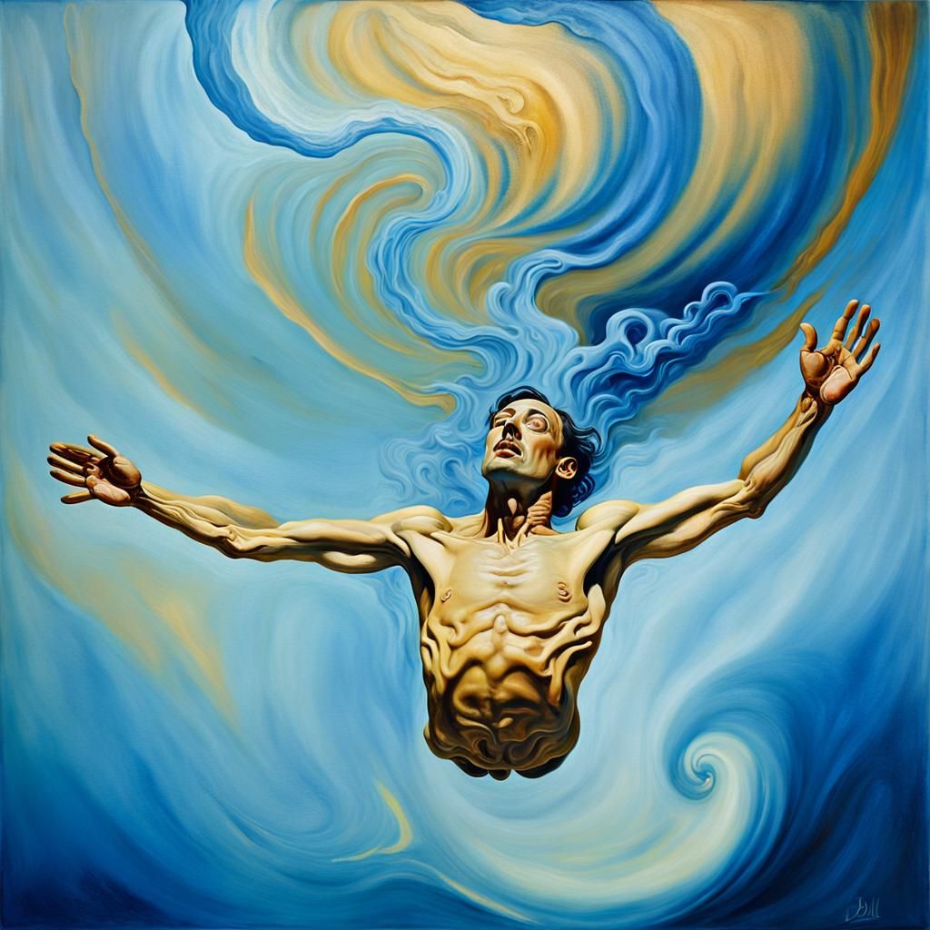 Soul Ascending: Surreal Oil Painting in Golden Tones