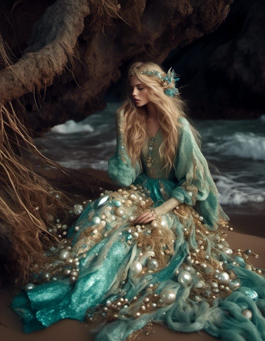 Mermaid on Sun-Kissed Beach in Vintage Style