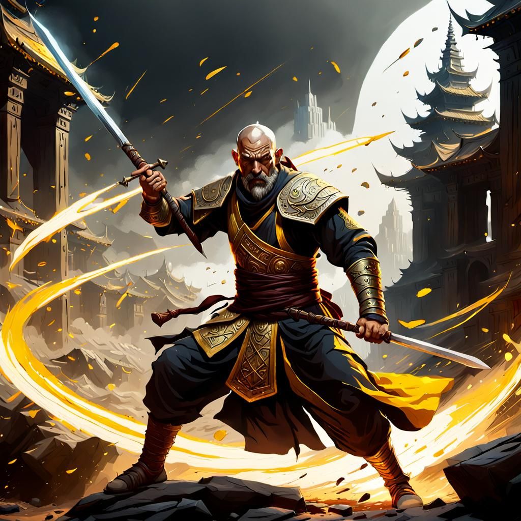 Warrior Monk in Epic Battle: Dark Fantasy Concept Art