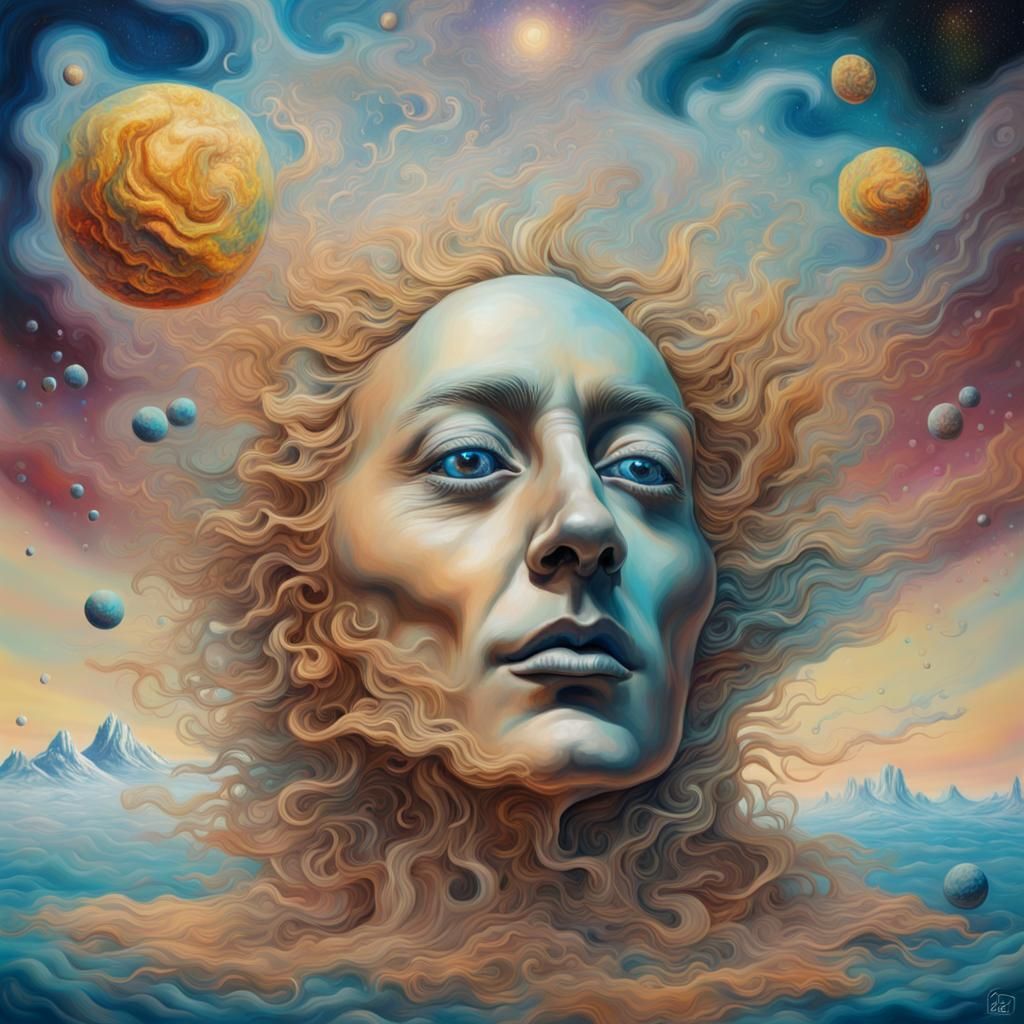 Holographic Cosmic Dust Illustration in Surreal Style