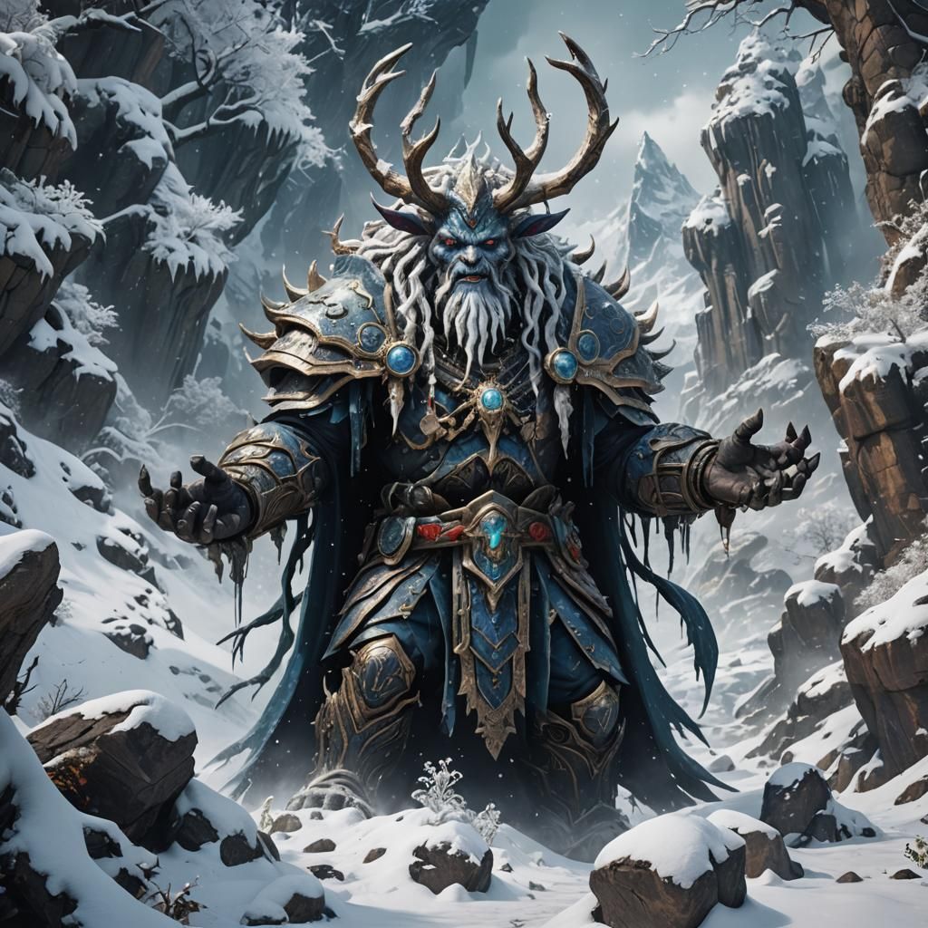 Detailed Matte Painting of a Snow God