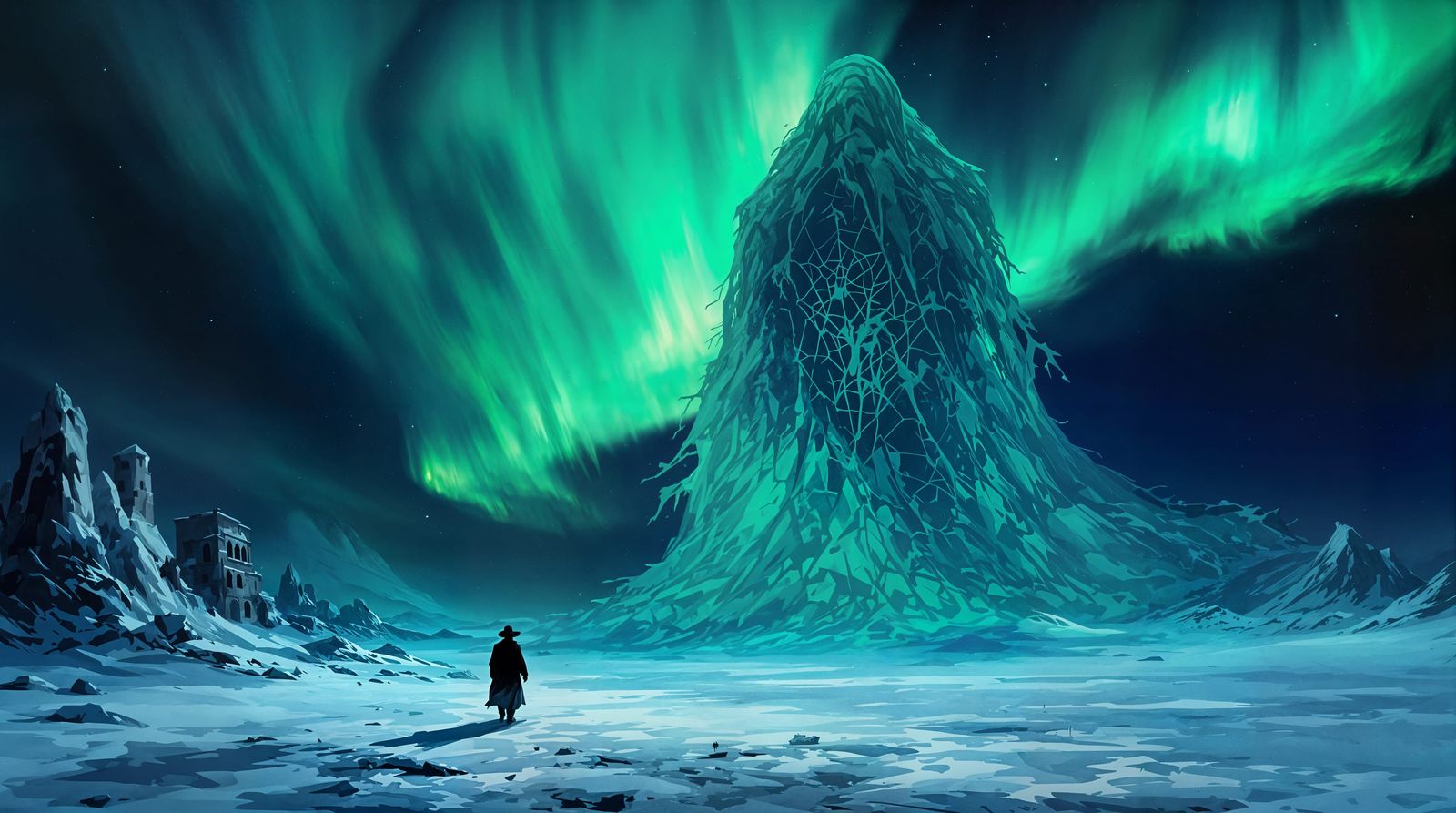 Aurora Entity Encounter in Impressionistic Landscape