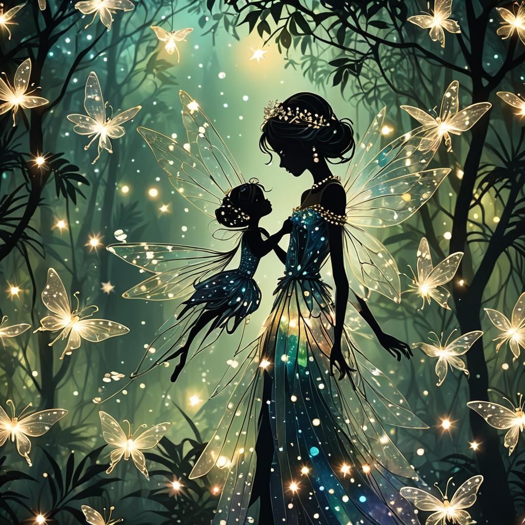 Crystal Fairy Silhouette in Tropical Forest