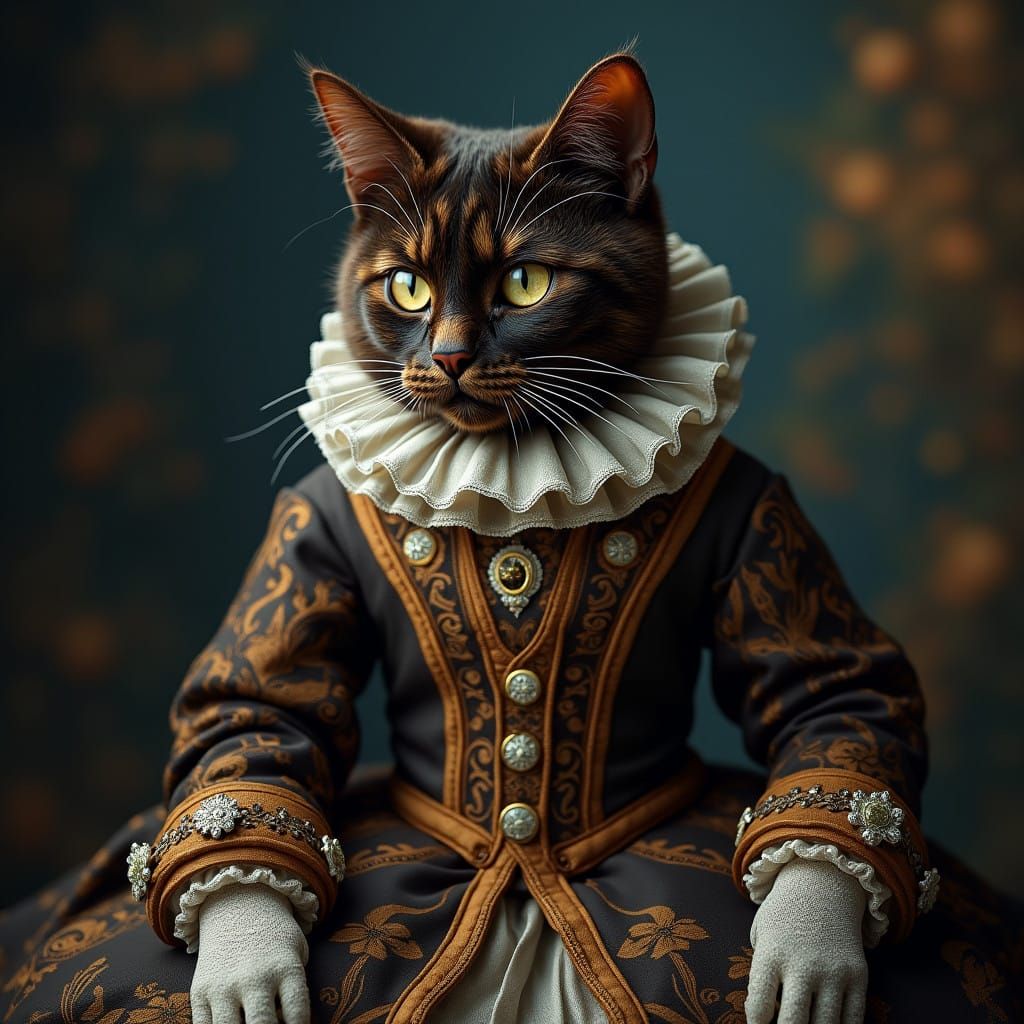 Tortoiseshell Cat in Elizabethan Splendor