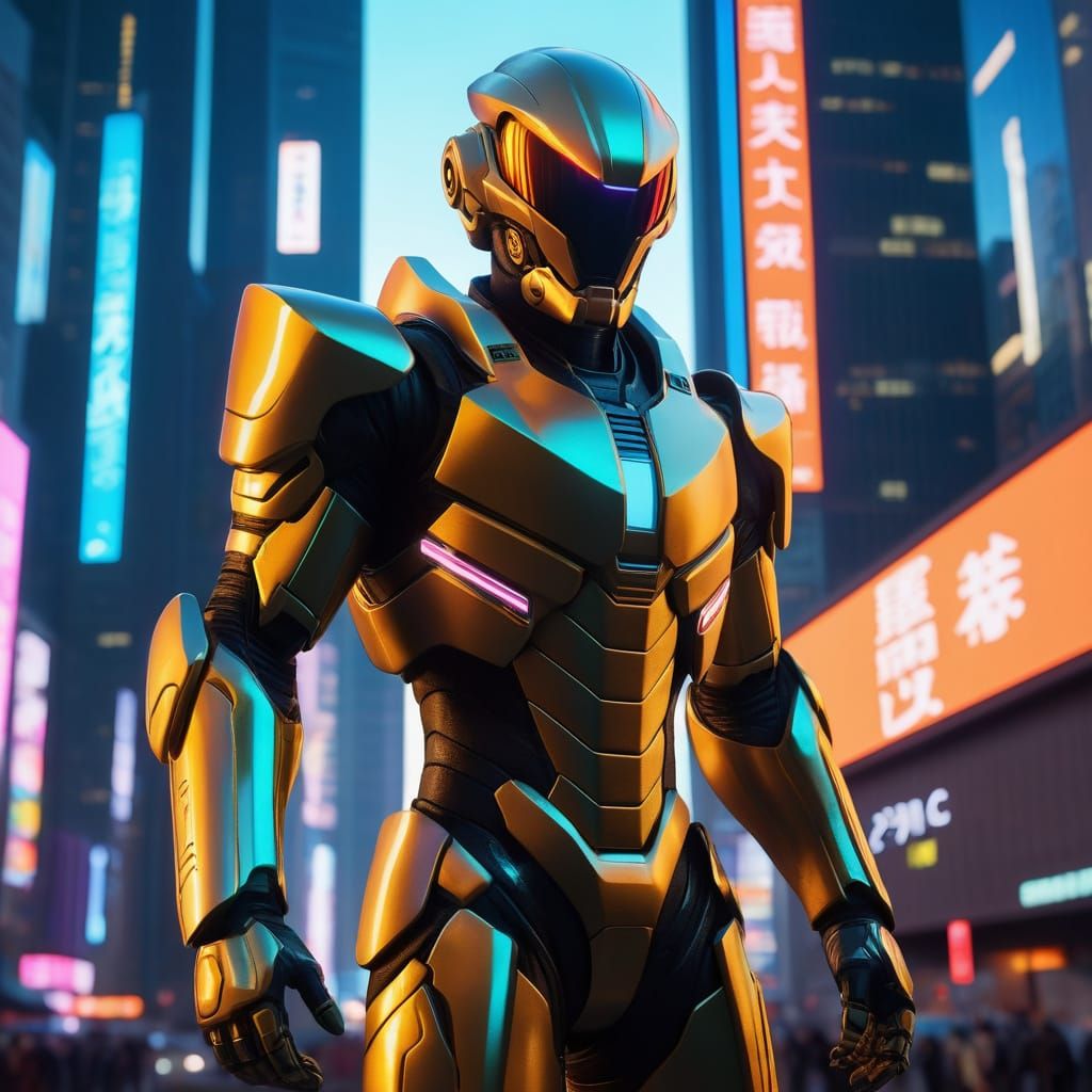 Heroic Sci-Fi Alien Soldier in Futuristic Armor