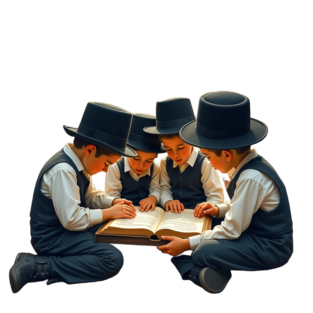 Jewish Children Learning Torah in Watercolor Gouache Style