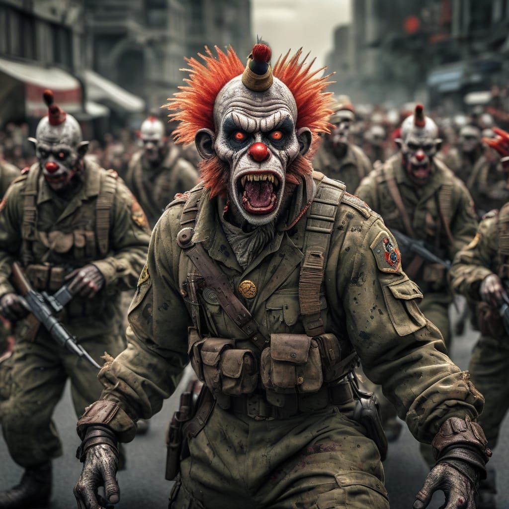 Hyperrealistic Zombie Monkey Clown Military Parade