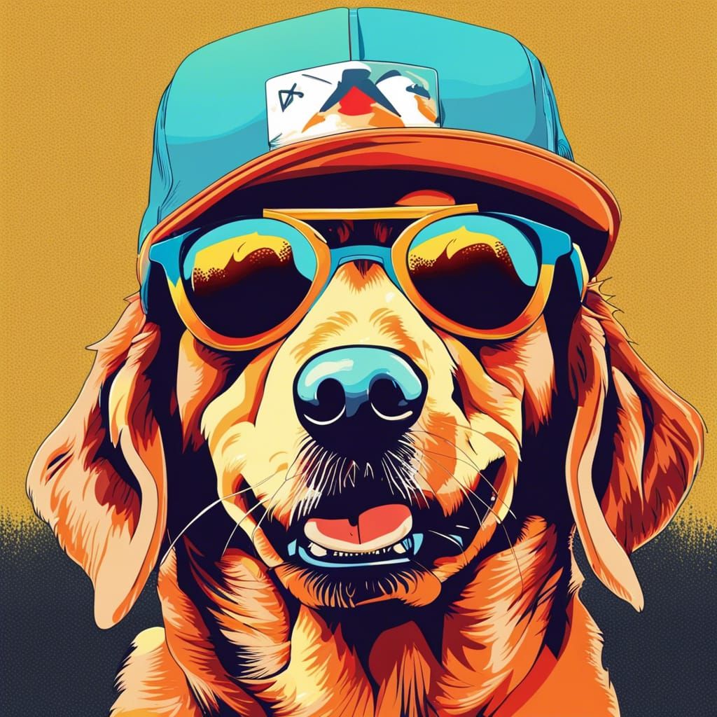 Dog in Cap and Sunglasses: Pop Art Screen Print