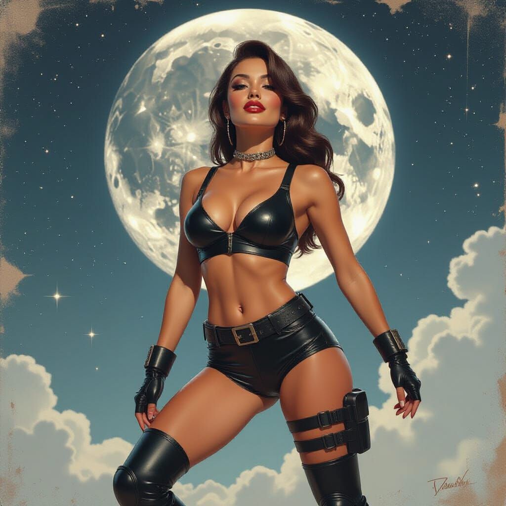 Sci-Fi Pin-Up in Space, Vintage Style