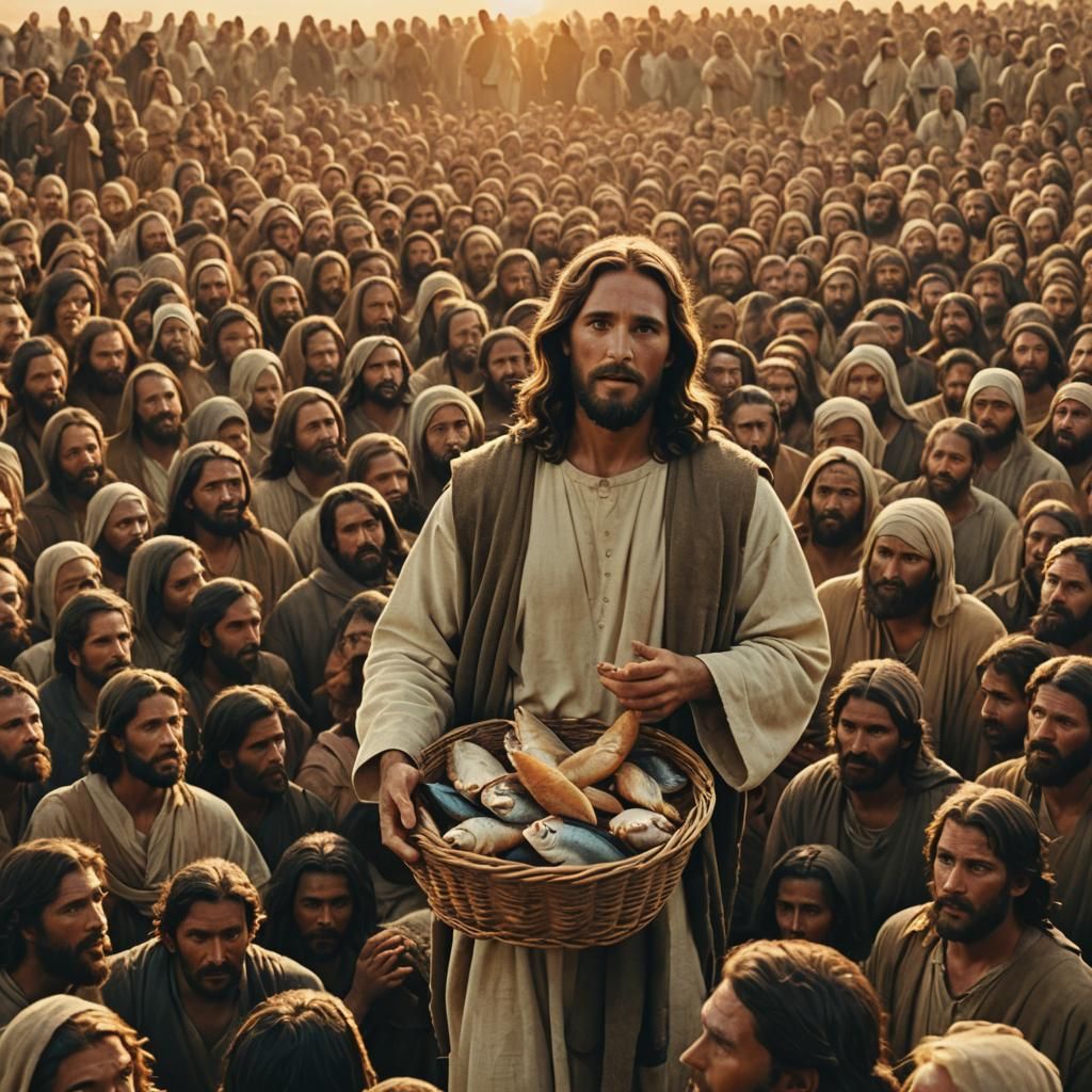Jesus Feeding the 5000: A Cinematic Film Still