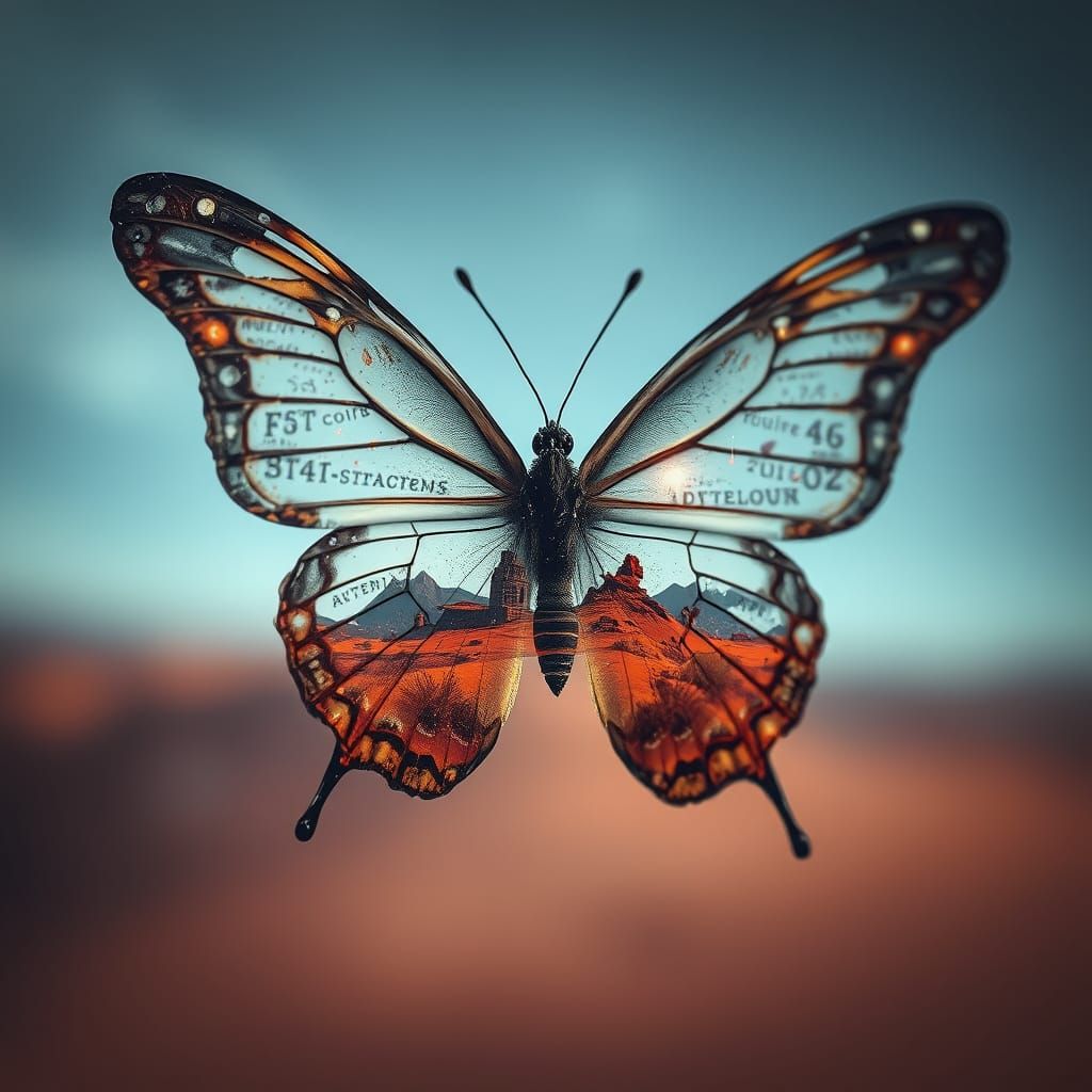 Double exposure  a butterfly's wings.