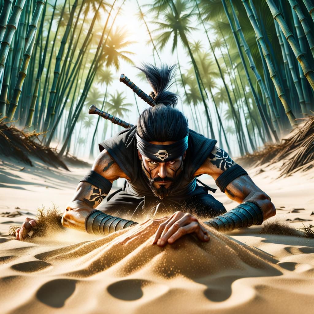 Pirate's Demise: Ninja Double Exposure on Beach