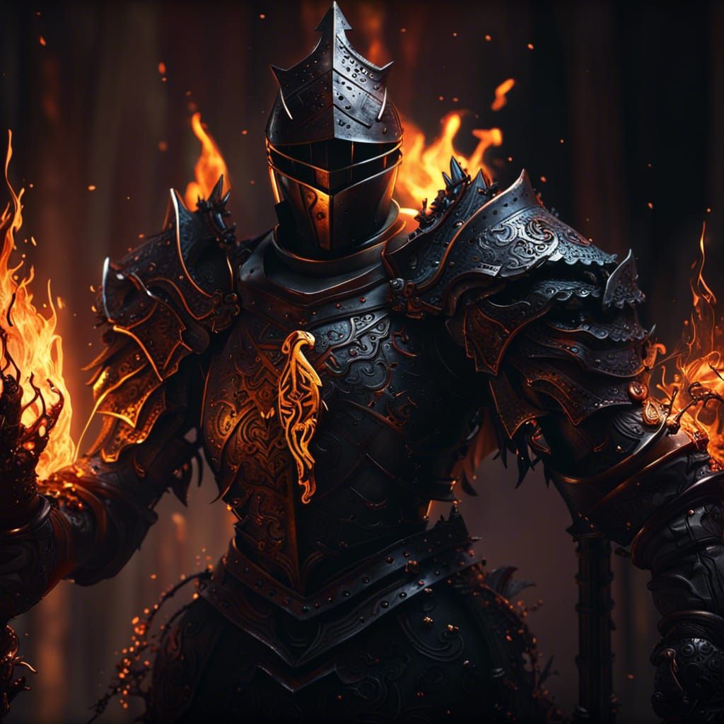 Knight Protector of Sacred Flame: Dark Fantasy Art