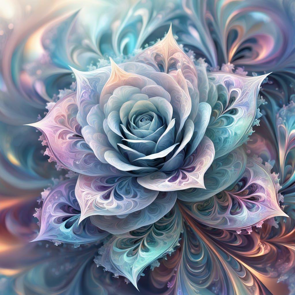 Frozen Rose Fractal: Abstract Digital Art in Pastel