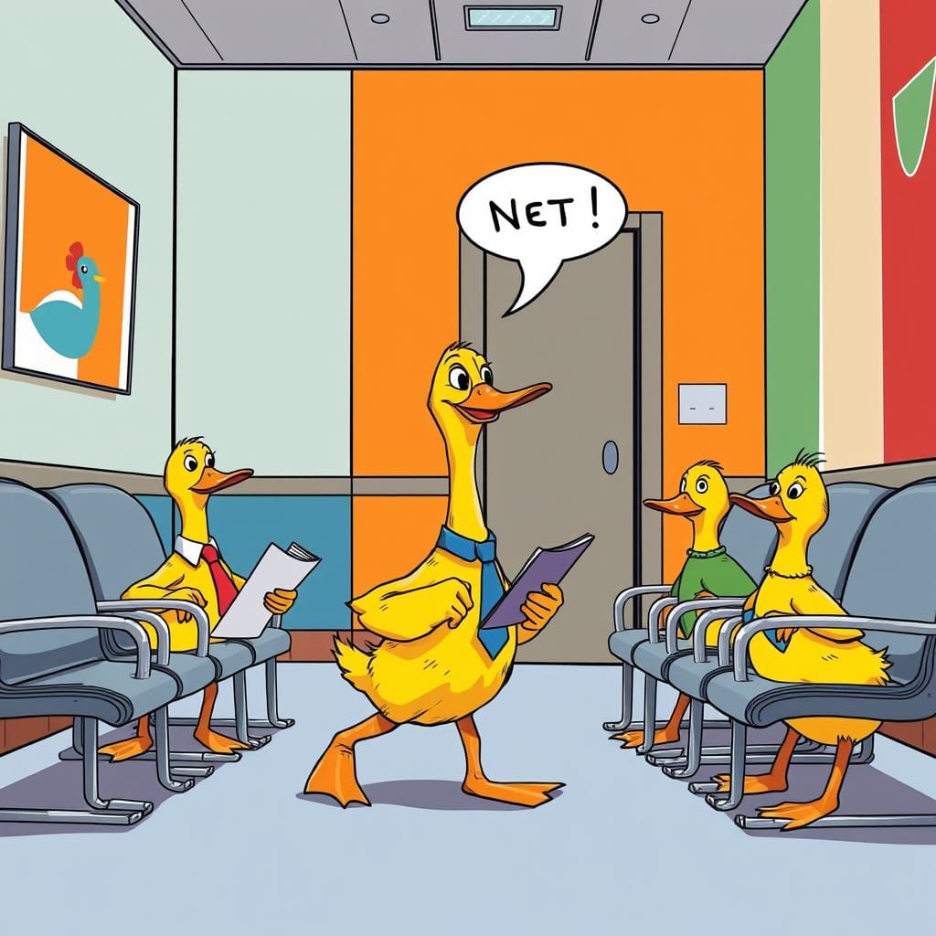 Nervous Duck Prepares for Audition in Vibrant Comic-Book Off...