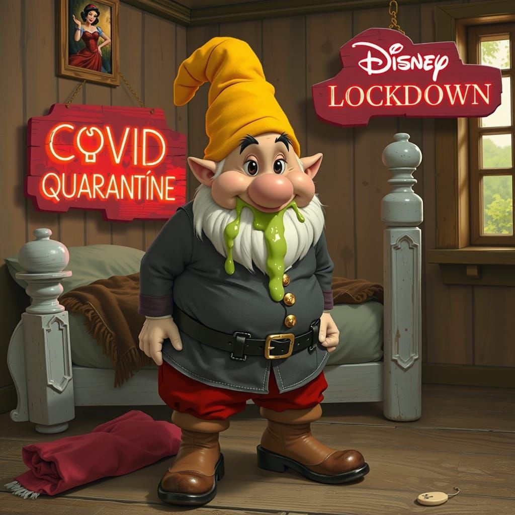 Quarantined Sneezy Dwarf in Art Nouveau Style
