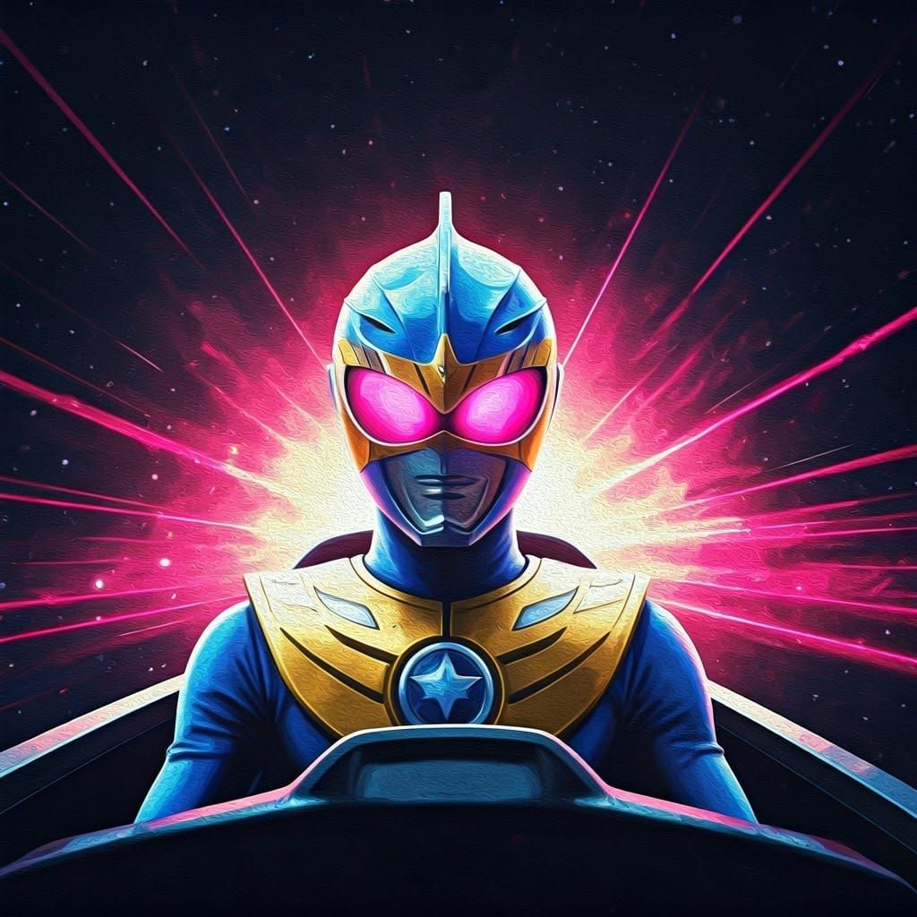 Retrofuturistic Space Hero in Neon Starlight