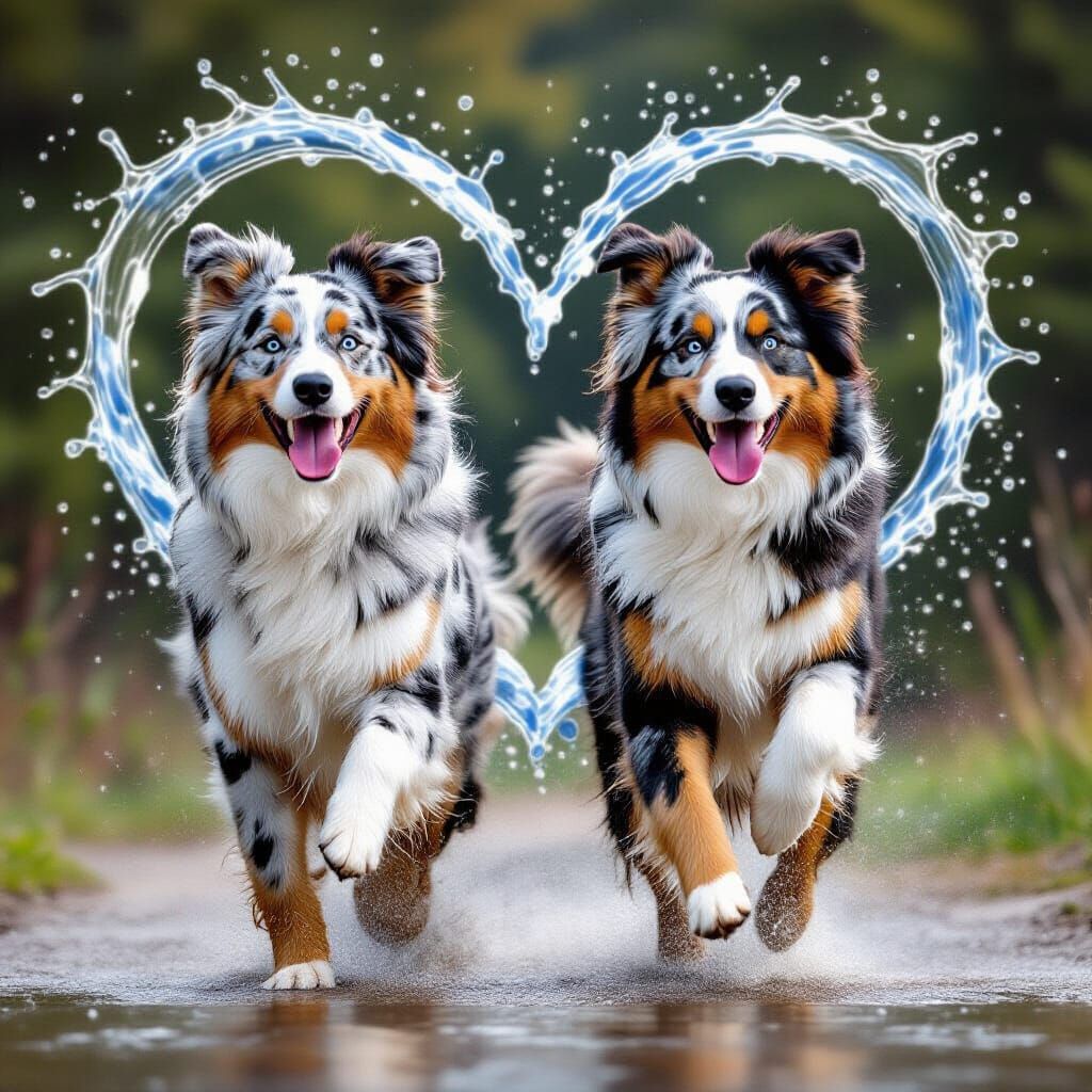 two identical Australian Shepherds