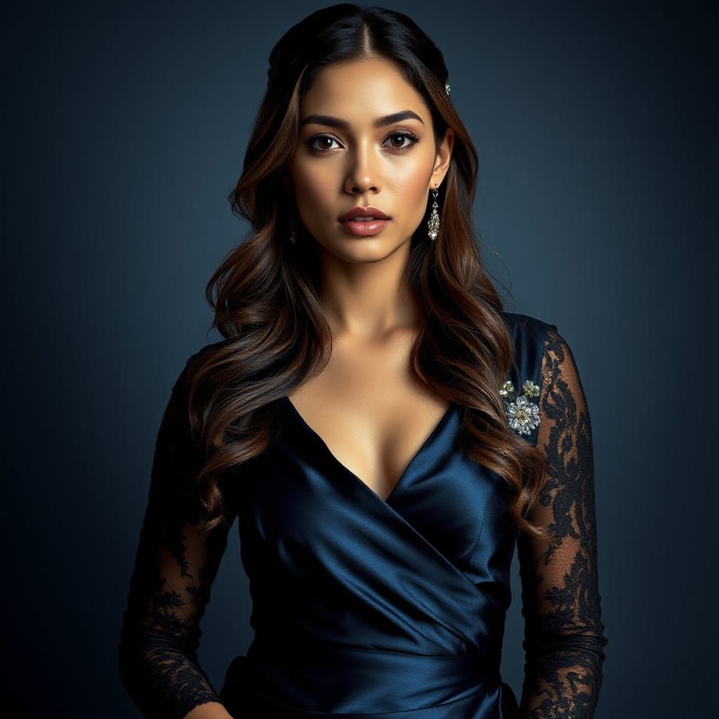 Elegant Latina Woman in Blue Gown