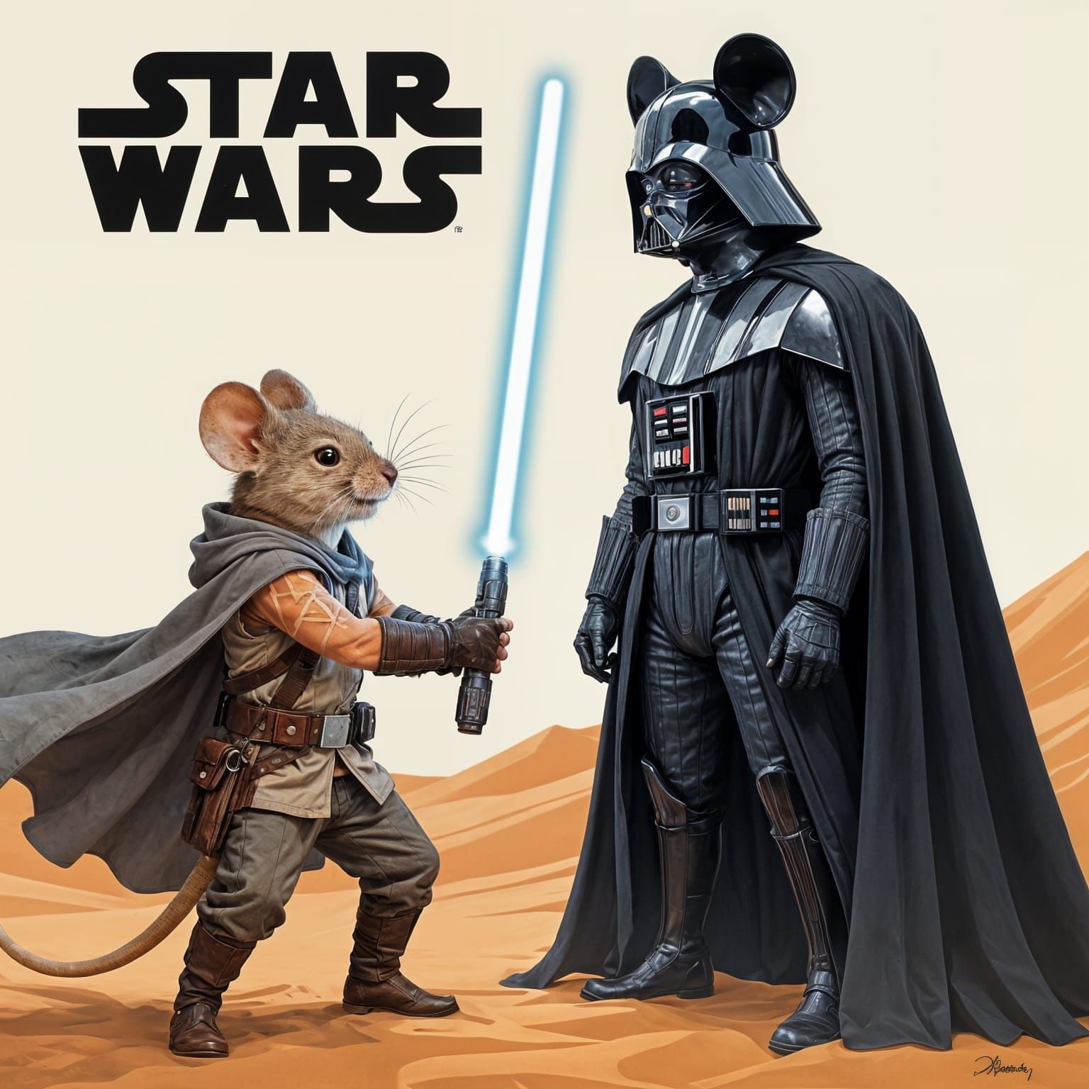 Mouse Hero vs. Darth Vader in Star Wars Poster Style