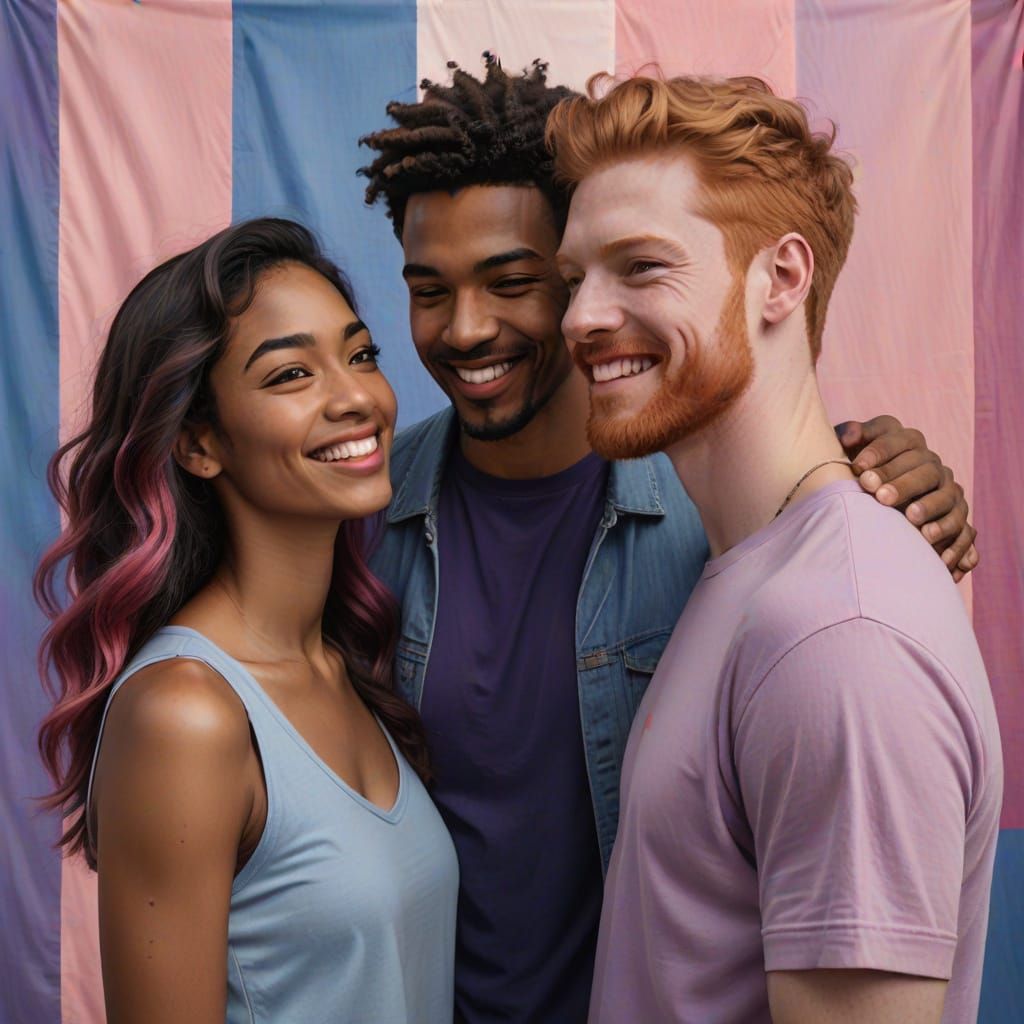 Photograph of Three Friends with Bisexual Pride Flag
