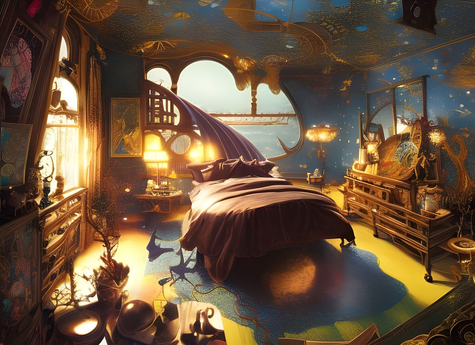 Cozy Fantasy Bedroom in Detailed Matte Painting Style