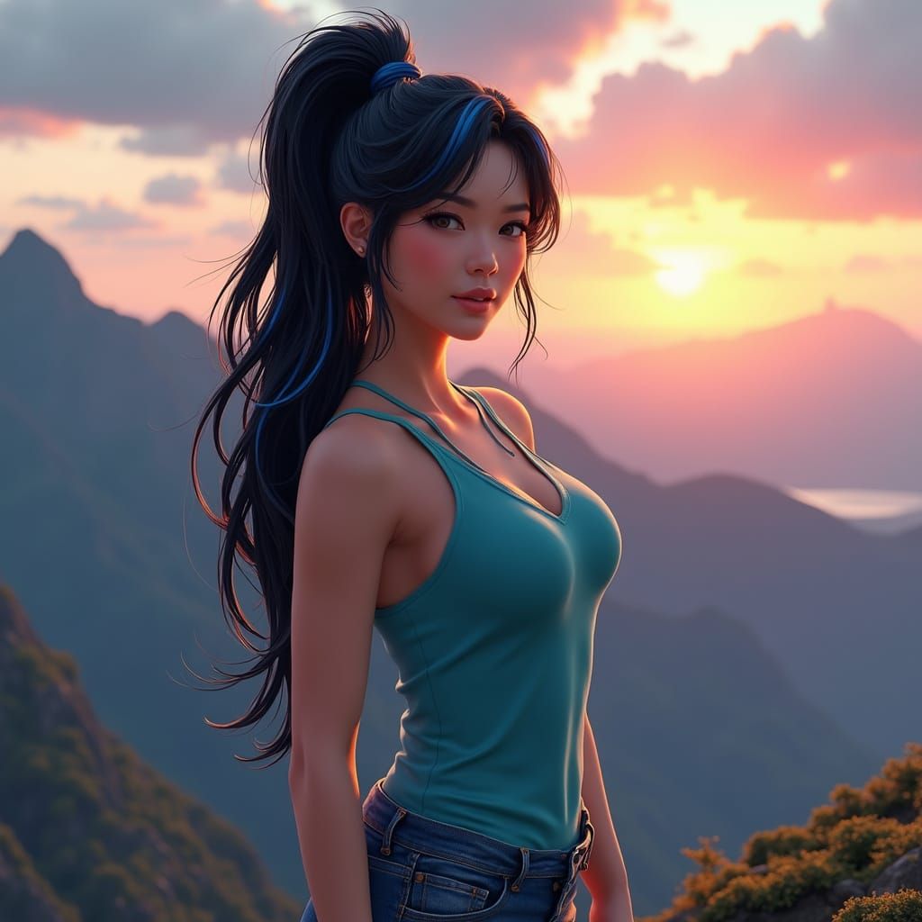 Scenic Mountain Portrait in Digital Art Style