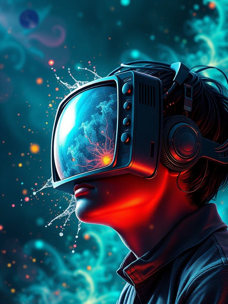 Pop Art Portrait with TV Head in a Surreal World