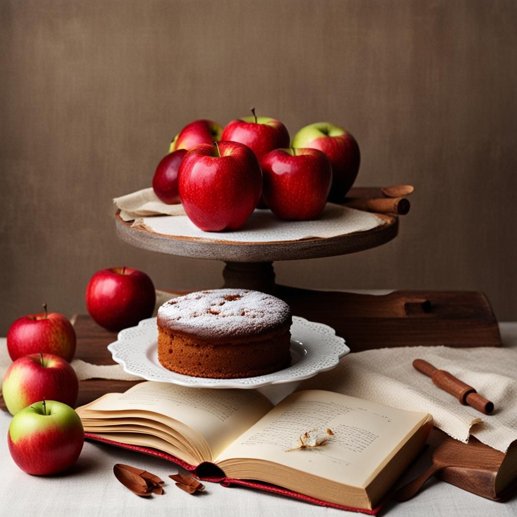 Autumn Still Life with Apple and Cake
