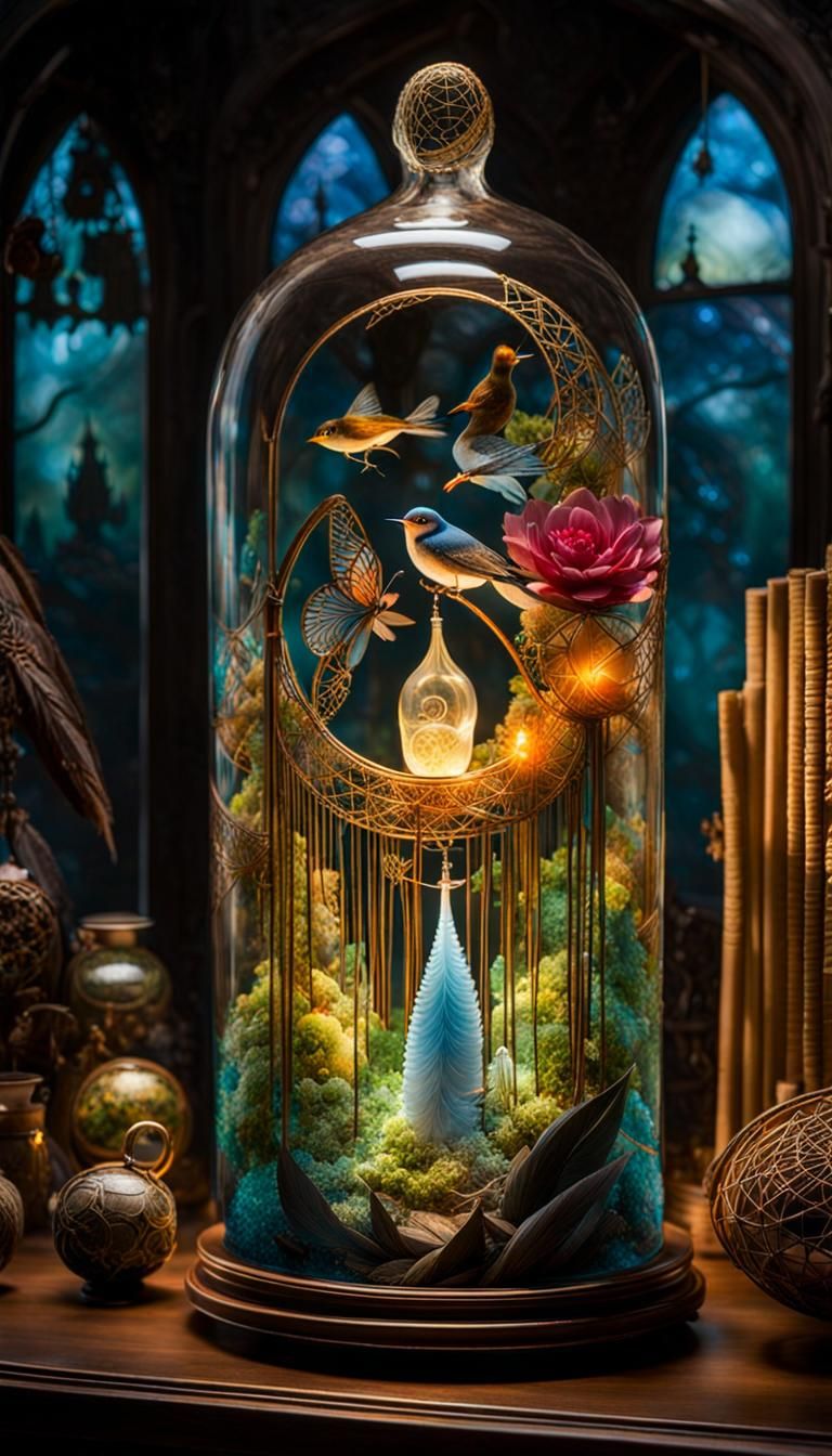 Surreal Dreamscape in Glass Bottle