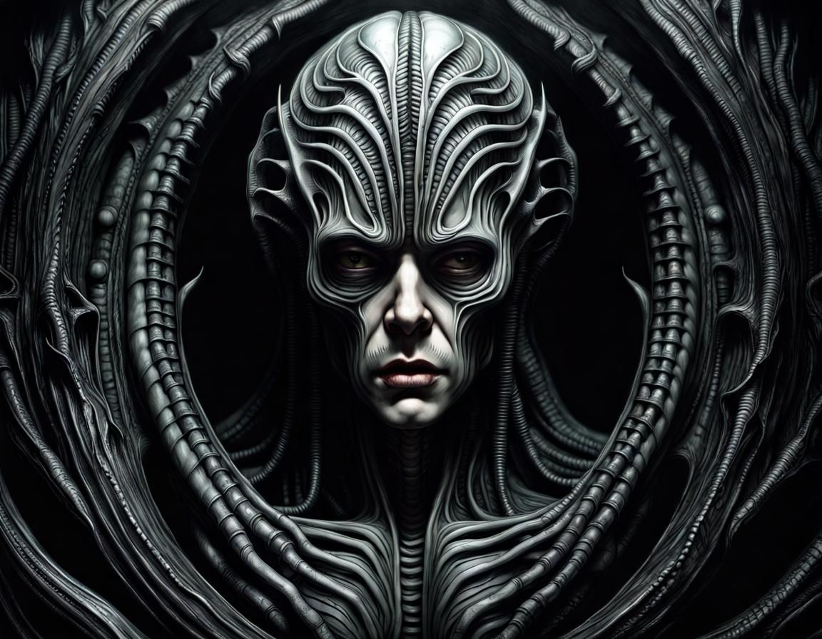 Horrifying Dark Lord in Cave, HR Giger Style