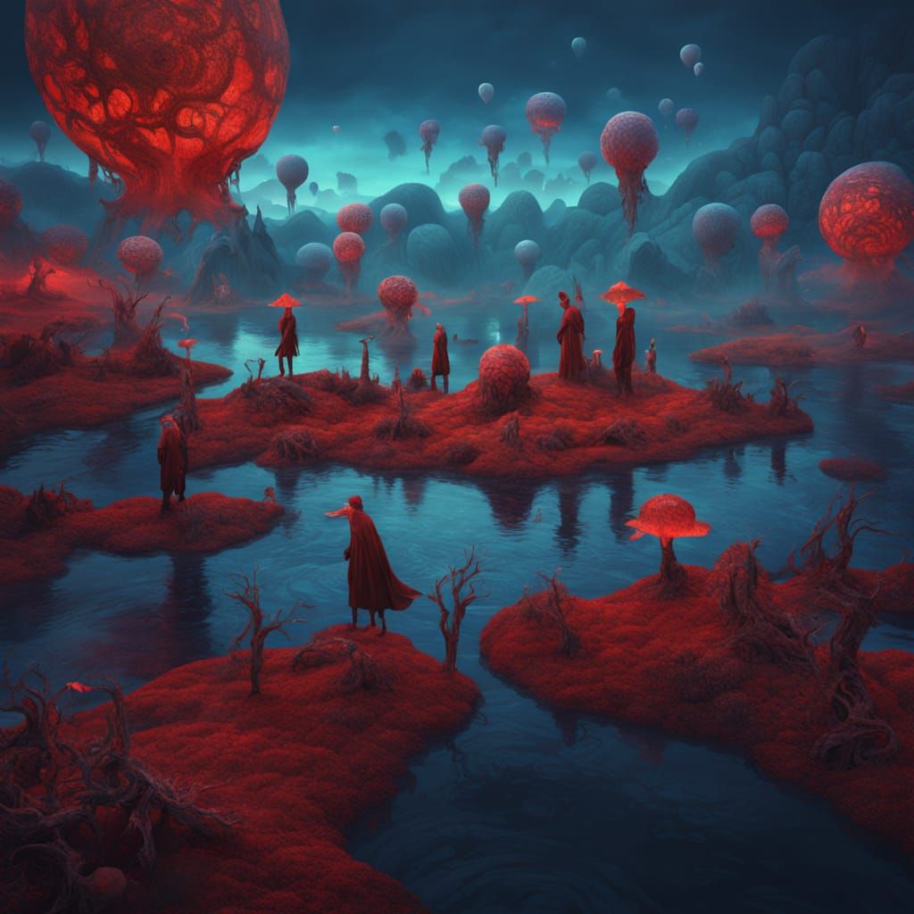 Surreal Ethereal Creatures Floating in Otherworldly Landscap...